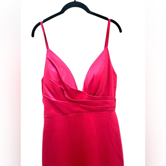 Mac Duggal Manhattan Wedding Prom Spaghetti Strap Pleated Bodice Long Dress - Picture 7 of 8